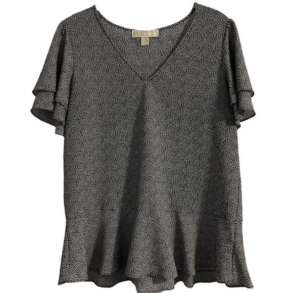 Michael Michael Kors Blouse Top Size Medium Black Reptile Print Flutter Sleeves - Picture 1 of 6